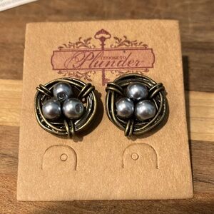 Plunder Bird Nest Earrings Eggs Bronze and Silver Tone Earrings pierced New